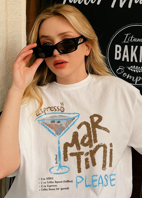 Martini Please Premium Egg Shell Oversized T-shirt For Women