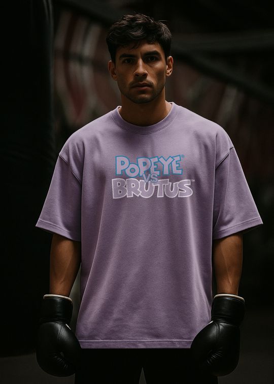 Ka Pow Bam Popeye Premium Lilac Oversized T-shirt For Men