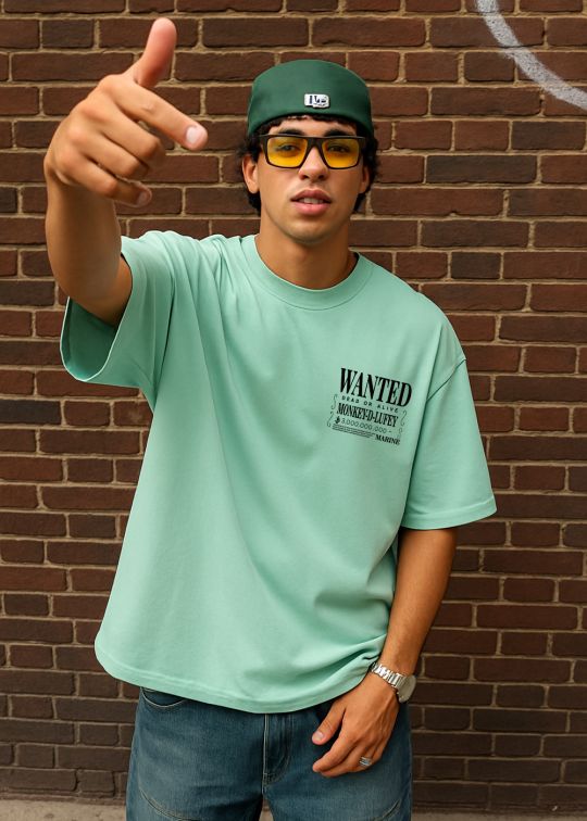 Wanted Luffy Premium Mint Oversized T-shirt For Men