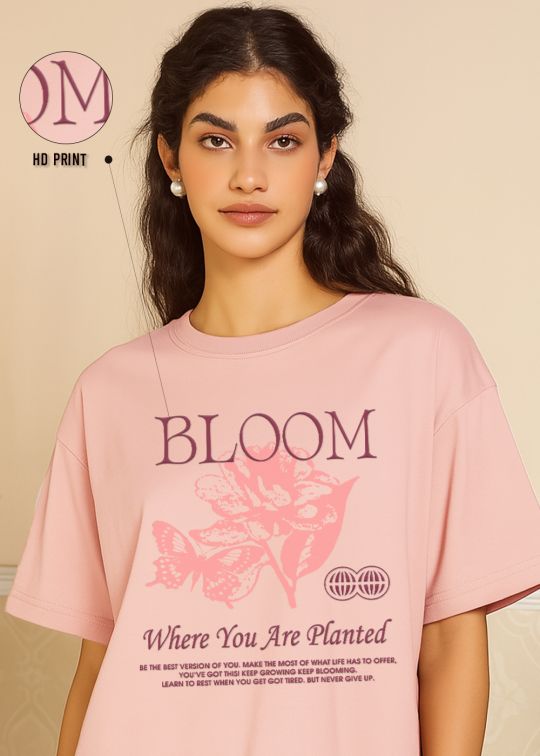 Bloom Baby Pink Oversized T-shirt For Women
