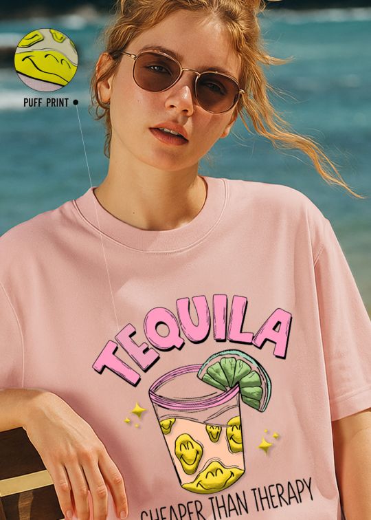 Tequila Therapy Baby Pink Oversized T-shirt For Women