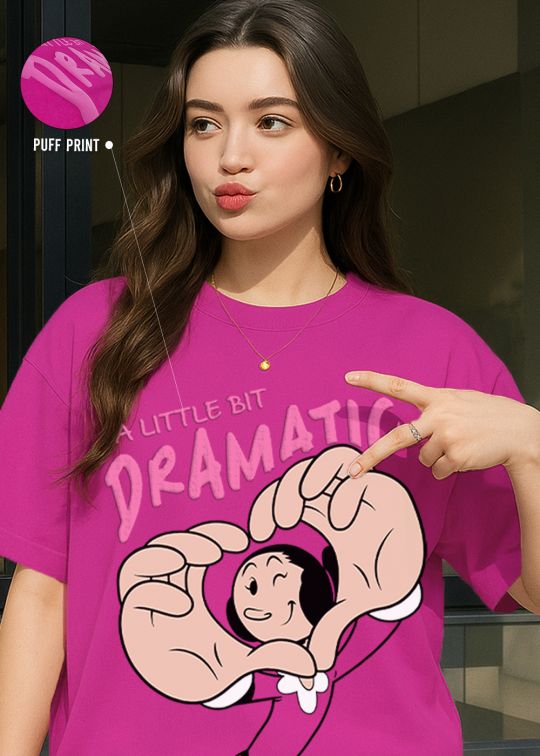 Little Dramatic Olive Fushia Oversized T-shirt For Women