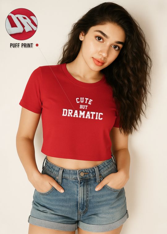 Cute But Dramatic Crop Red Half Sleeve T-shirt For Women