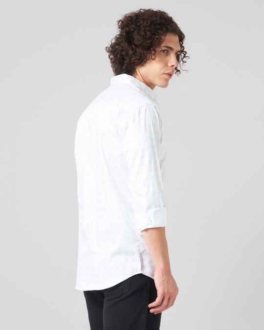 Men White Minimal Matrix Print Full Sleeve Shirt
