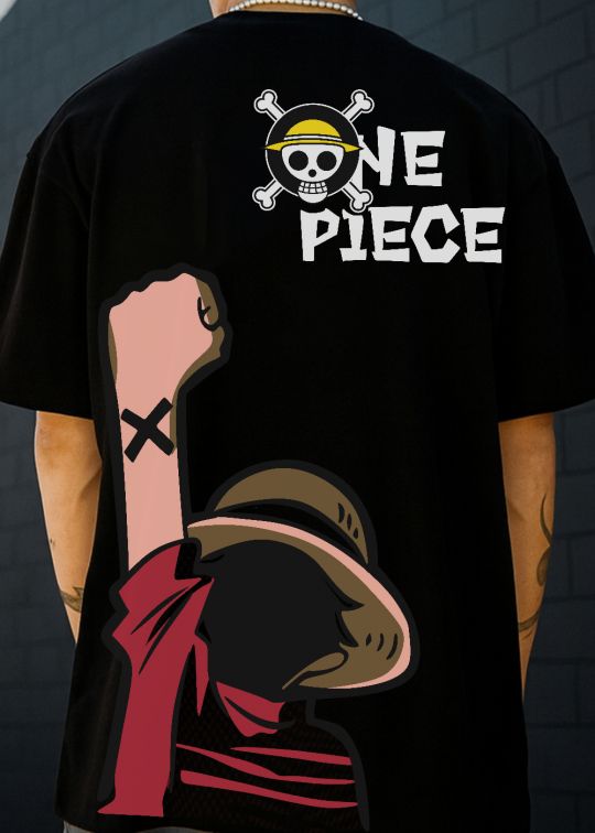One Piece Premium Oversized Black T-shirt For Men