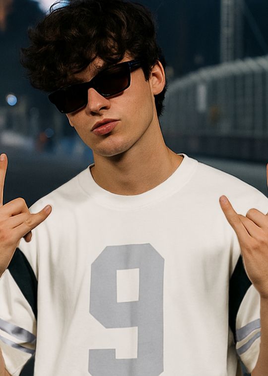 Urban 9 Off White & Black Paneled Oversized T-shirt For Men