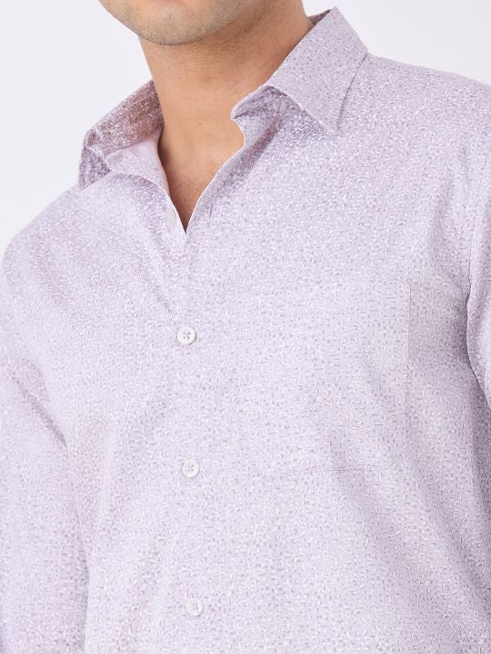 Lavender Micro Print Cotton Shirt with Long Sleeves