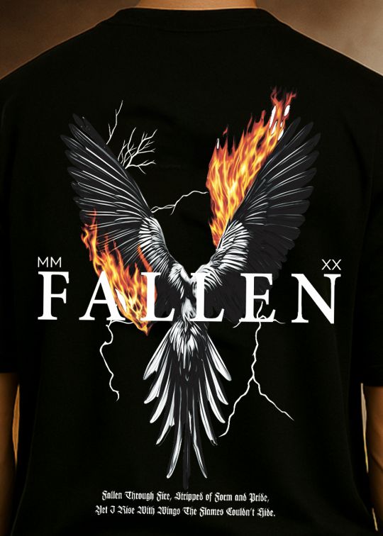 FALLEN BIRD PREMIUM BLACK OVERSIZED T-SHIRT FOR MEN