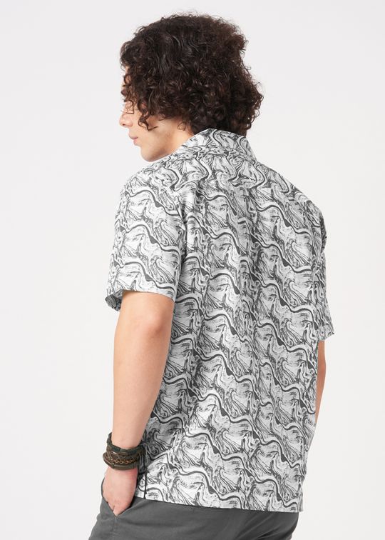 Men Black Printed Cuban Collar Shirt