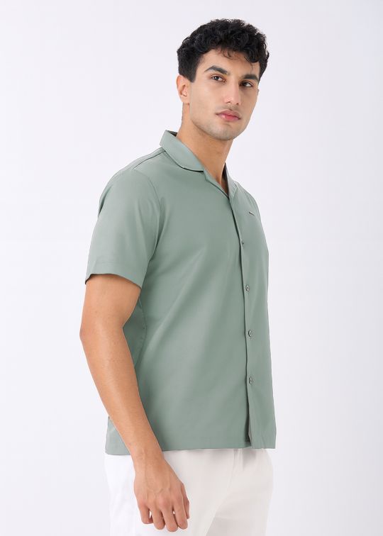 Men's Cement Cuban Collar Short Sleeve Casual Shirt
