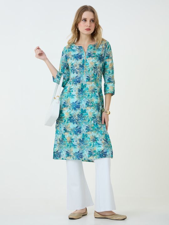 Firozi Floral Printed Kurta For Women