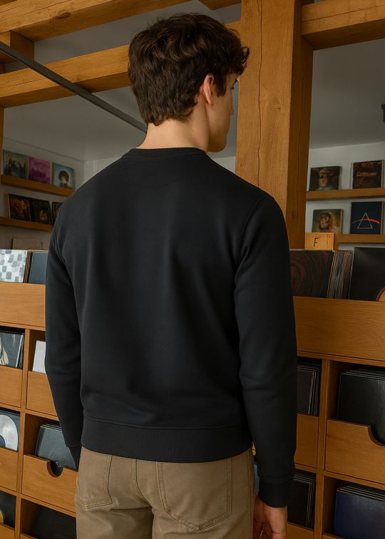 Men Black Crew Neck Relaxed Fit Sweatshirt With Cross Stitch
