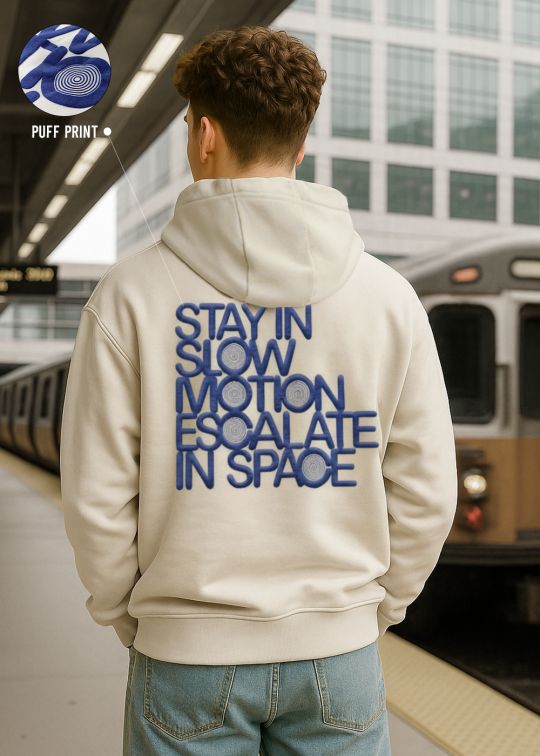 Men Stay In Motion Off White Relaxed Fit Hoodie Sweatshirt With Kangaroo Pocket