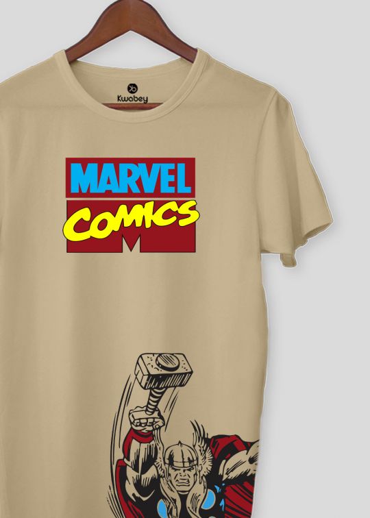 Marvel Comics Beige Half Sleeve T-Shirt For Men