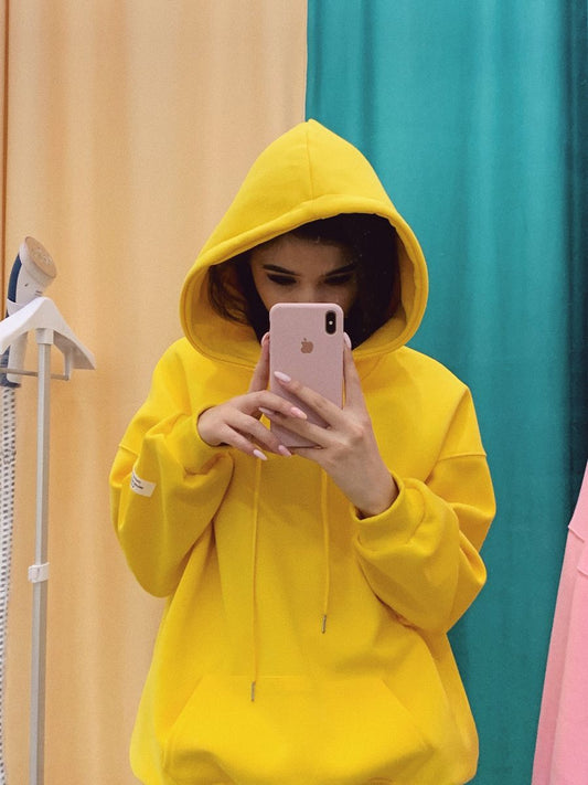 Yellow Plain Regular Hoodie For Girl