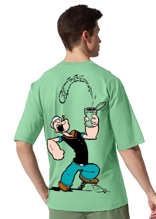 Popeye Spanich Mint Green Oversized T-Shirt For Men