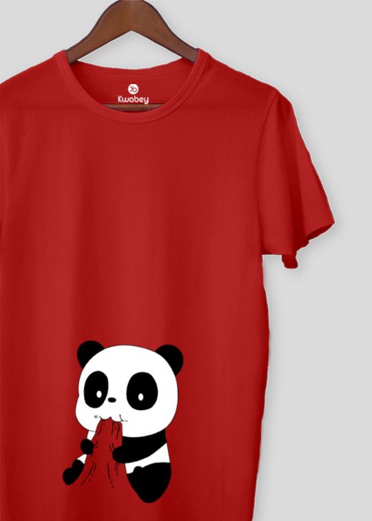 Eating Panda Red Half Sleeve T-shirt For Men