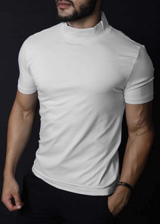 White High Neck Half Sleeve T-shirt For Men