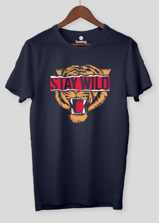 Stay Wild Navy Half Sleeve T-shirt For Men