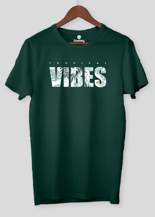 Tropical Vibes Bottle Green Half Sleeve T-shirt For Men