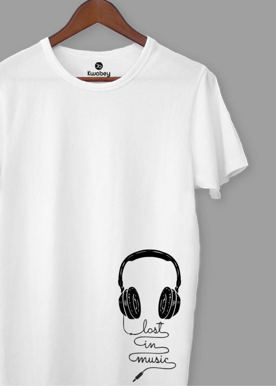 Lost In Music White Half Sleeve T-shirt For Men