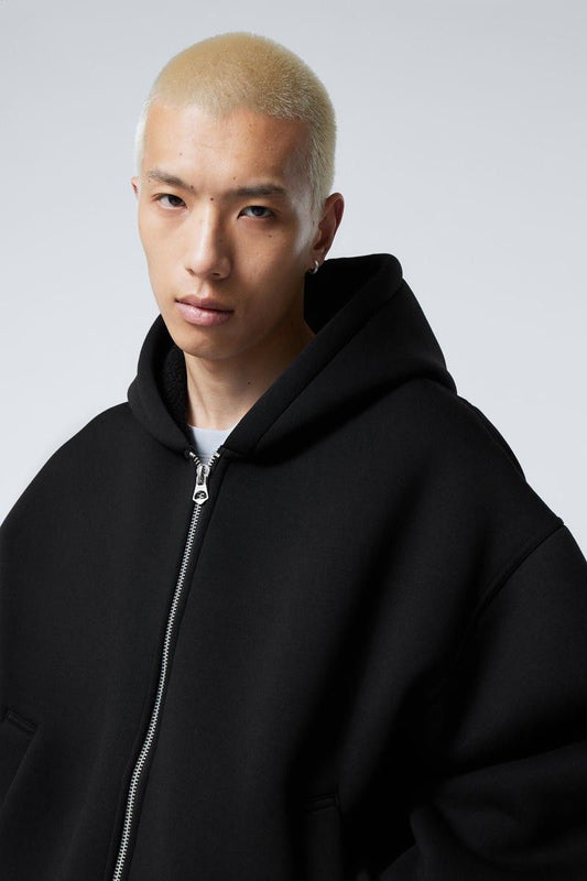 Black Loose Fit Zip-through hoodie For Men