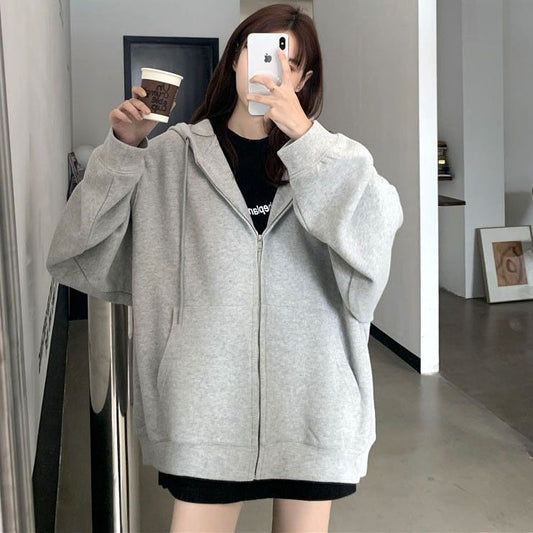 Grey marl Loose Fit Zip-through hoodie For girl