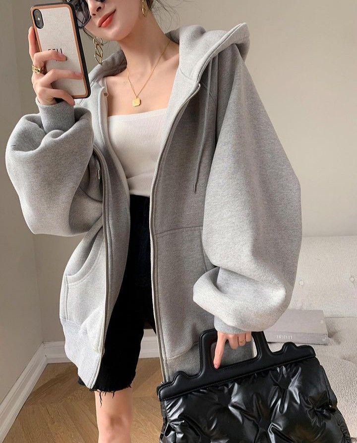 Grey marl Loose Fit Zip-through hoodie For girl