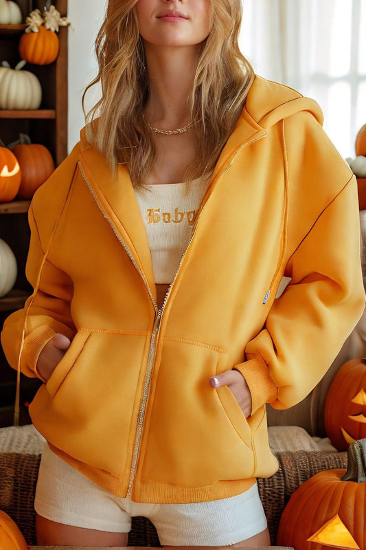 Yellow Loose Fit Zip-through hoodie For Girl