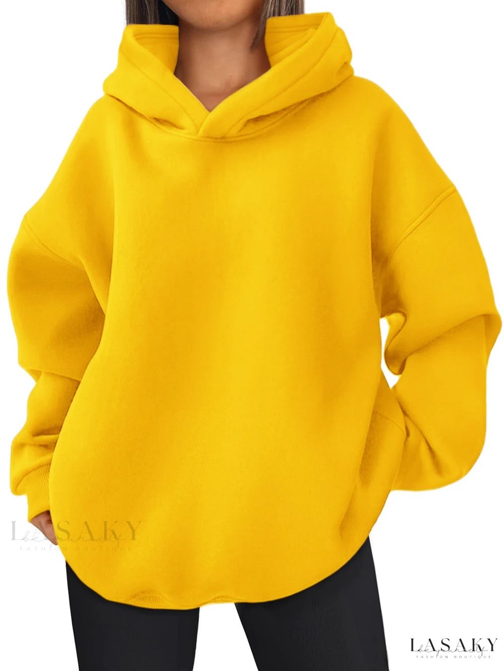 Yellow Plain Regular Hoodie For Girl