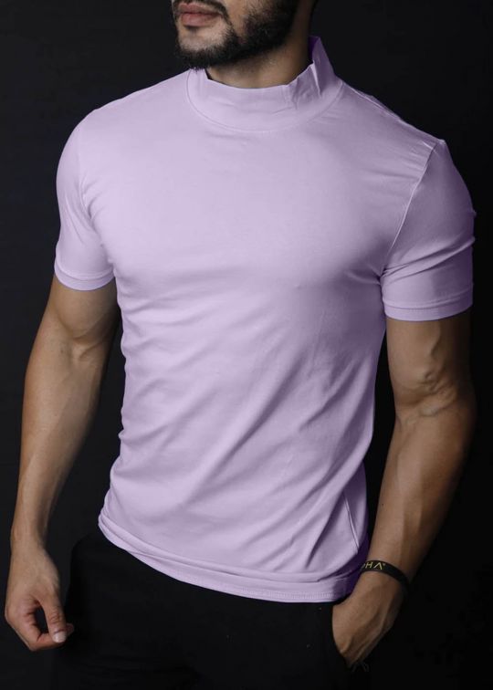 High Neck Lilac Half Sleeve T-shirt For Men