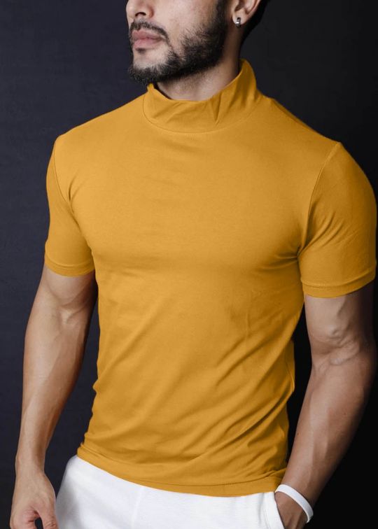 Hight Neck Mustard Half Sleeve T-shirt For men