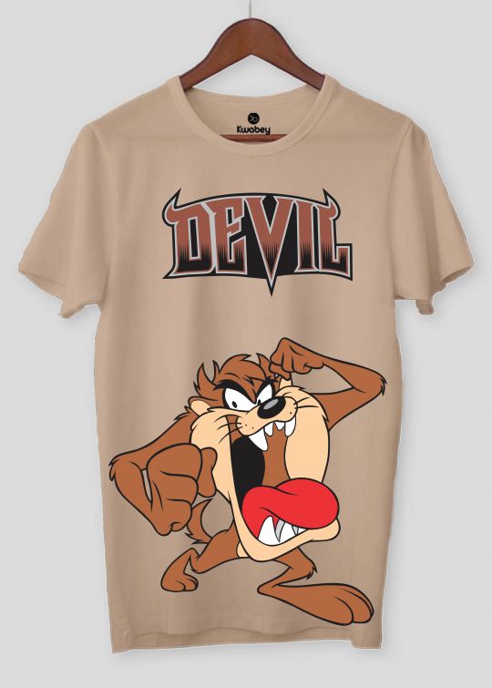 Devil Beige Half Sleeve T-shirt For Men