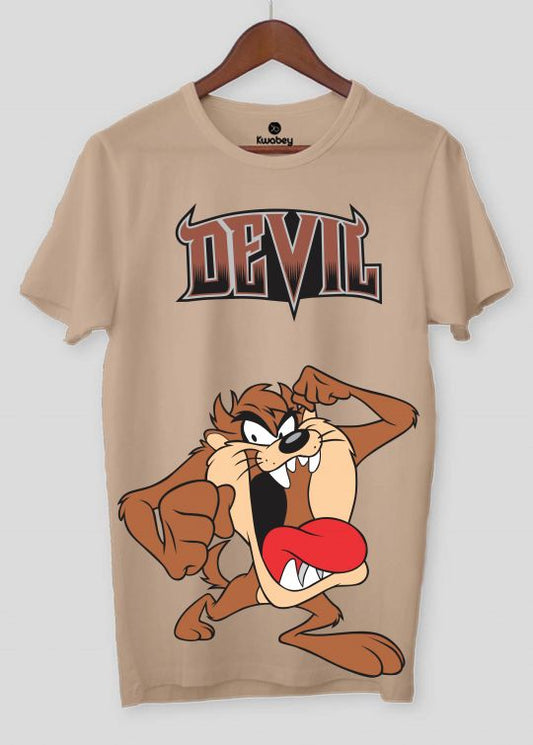 Devil Beige Half Sleeve T-shirt For Men