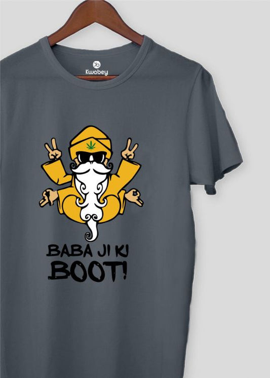 Baba Ji Swag Stone Grey Half Sleeve T-shirt For Men