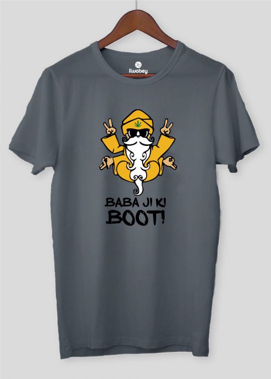 Baba Ji Swag Stone Grey Half Sleeve T-shirt For Men