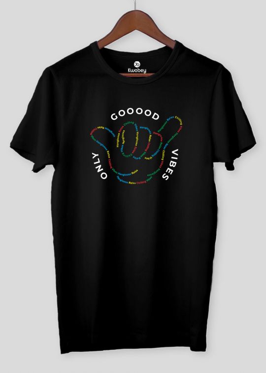 Only Good Vibes Black Half Sleeve T-shirt For Men