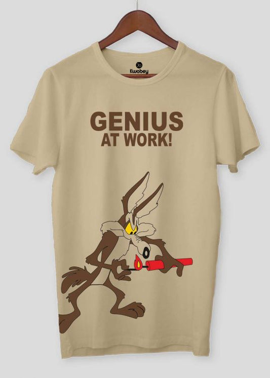 Genius At Work Beige Half Sleeve T-shirt For Men