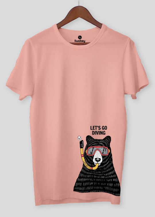 Dive Bear Pastel Pink Half Sleeve T-Shirt For Men