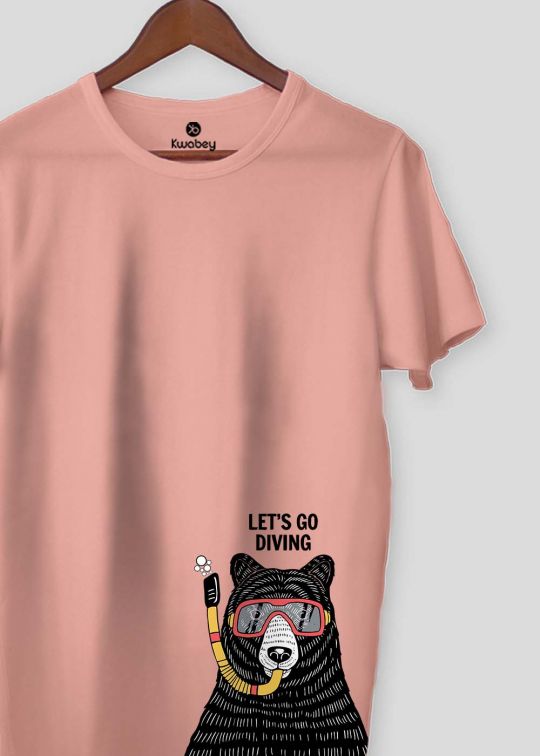Dive Bear Pastel Pink Half Sleeve T-Shirt For Men