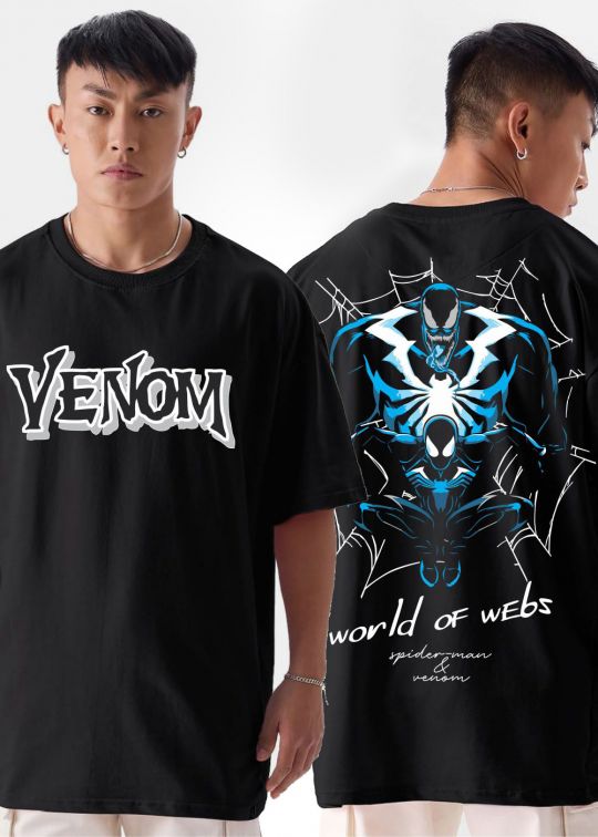 World Of Webs Venom Black Oversized T-shirt For Men