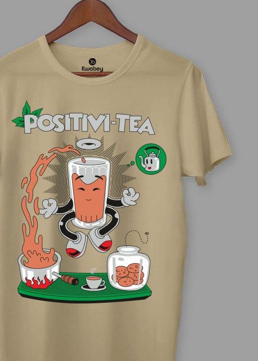 Positivi-Tea Beige Half Sleeve T-Shirt For Men