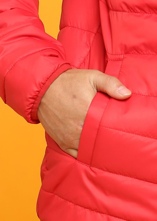 Red Colour Block Puffer Jacket For Men