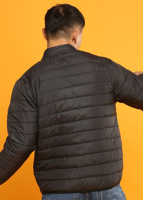 Black With Red White Panel Puffer Jacket For Men