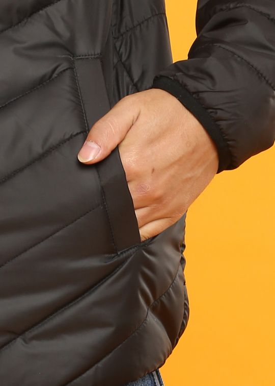 Black With Red White Panel Puffer Jacket For Men