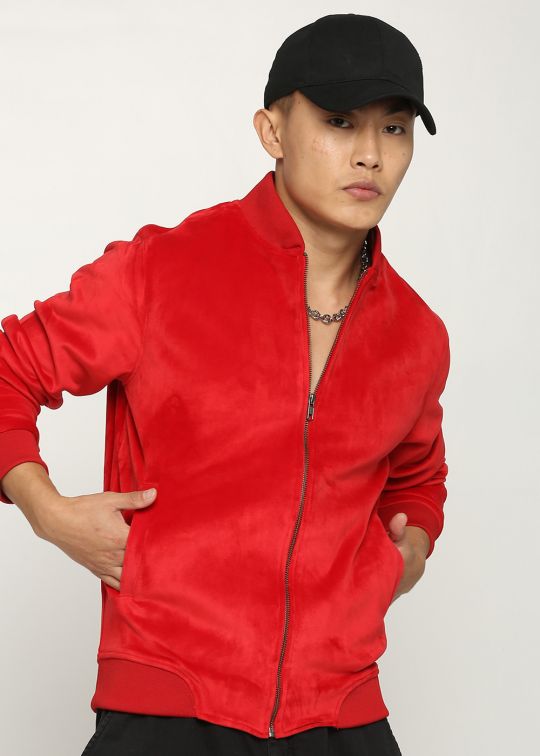 Premium Suede Red Bomber Jacket For Men