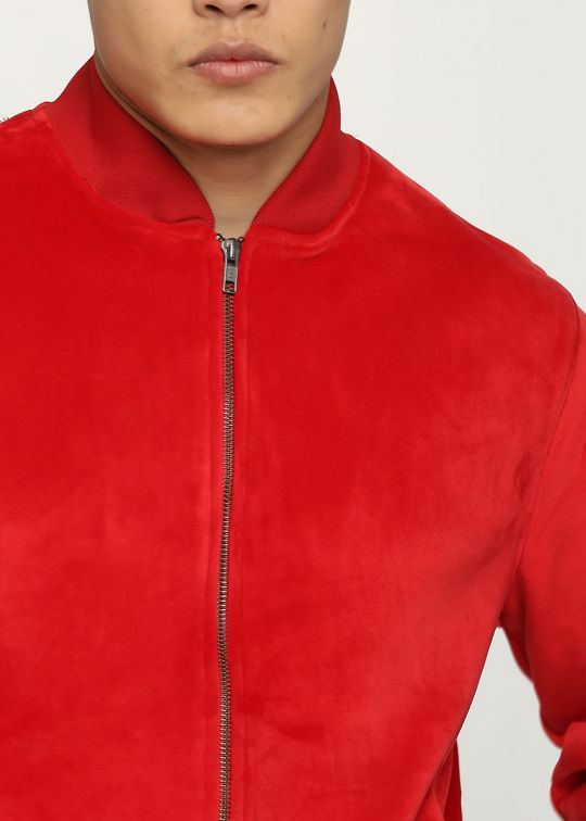 Premium Suede Red Bomber Jacket For Men