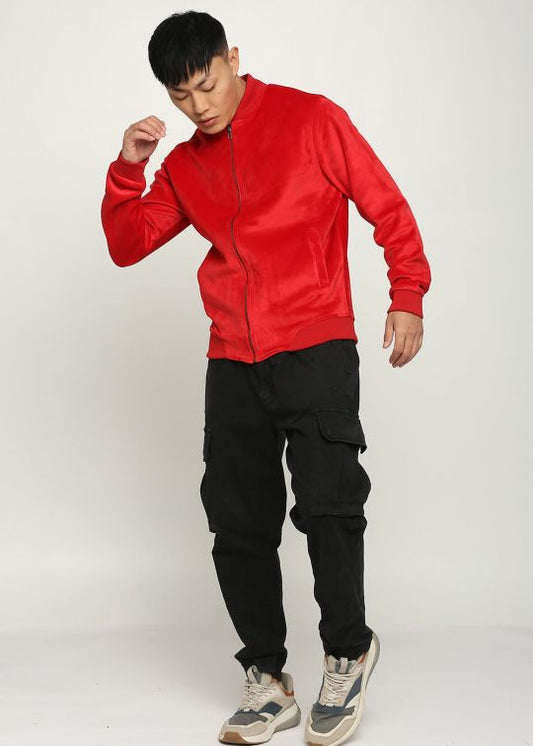 Premium Suede Red Bomber Jacket For Men