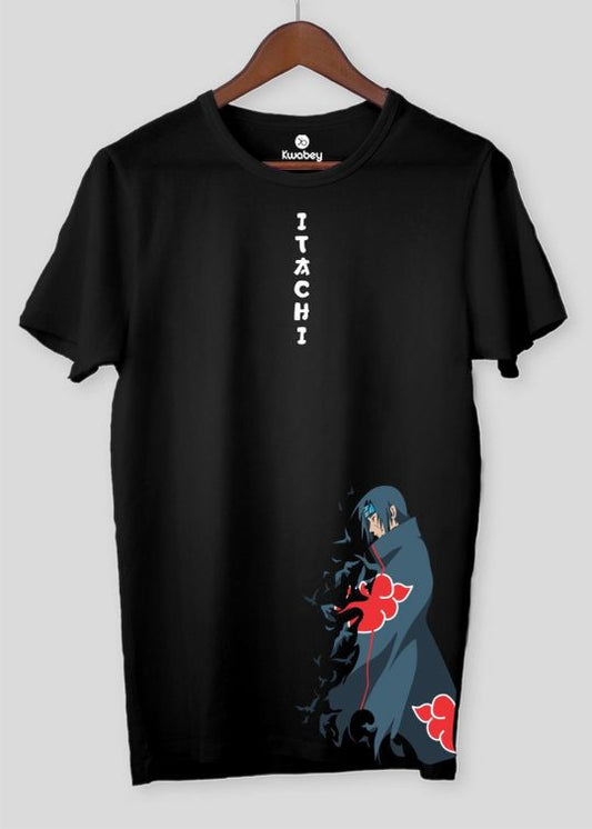 Side Print Itachi Uchiha Black Half Sleeve T-Shirt For Men