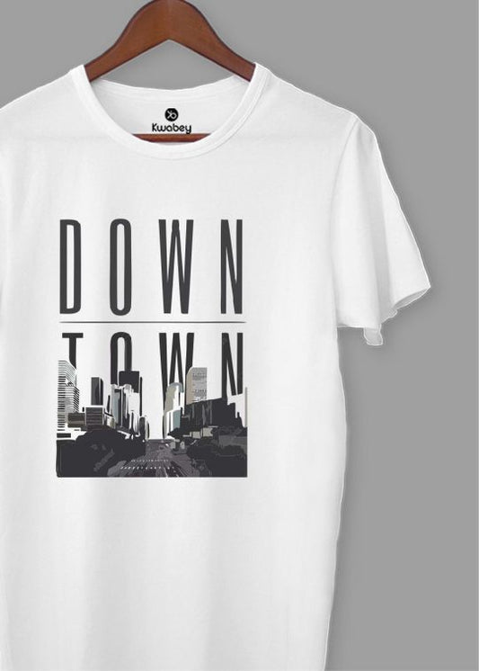 Down Town White Half Sleeve T-Shirt For Men